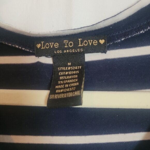Y2K Long V Neck Striped Tee Shirt Women's Size Medium Blue Nautical Love to Love - Picture 6 of 10